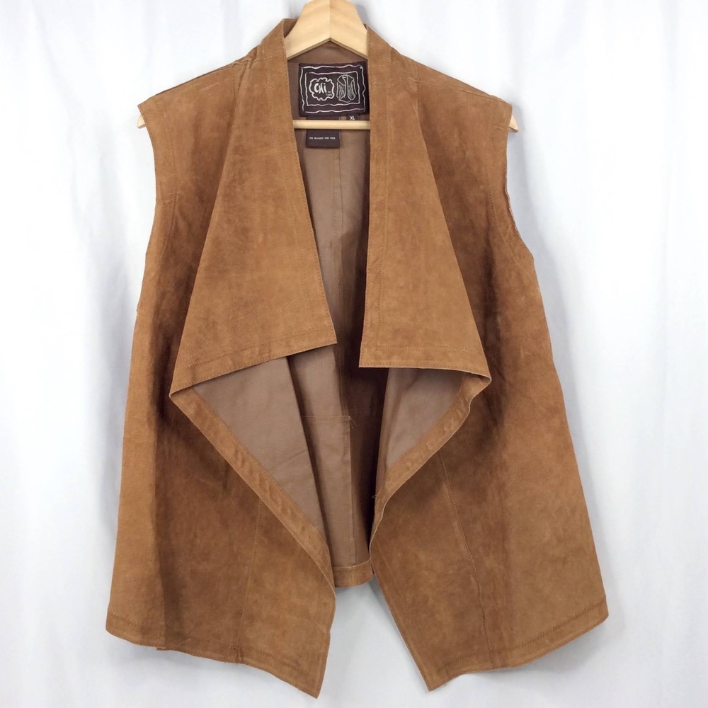 Chi by Falchi Leather Open Drape Sleeveless Vest Women's Size XL Brown